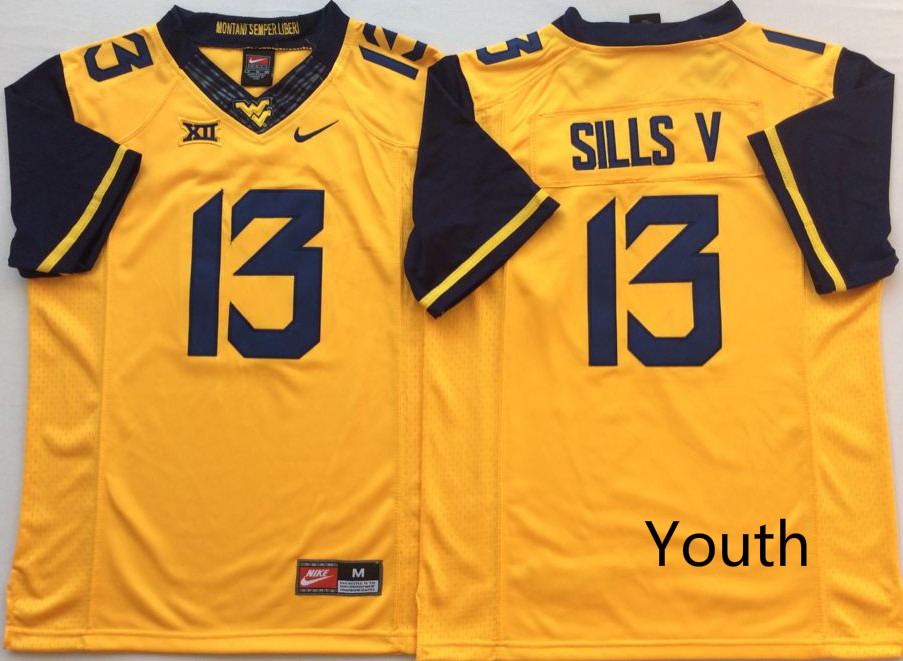 Youth West Virginia Mountaineers 13 Sills V Yellow Nike NCAA Jerseys